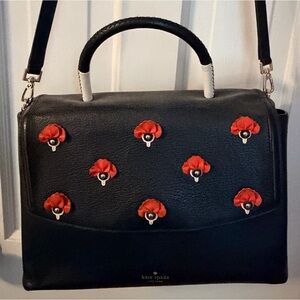 Kate Spade Black Satchel with Red Floral Accents